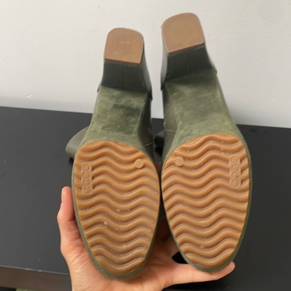 Ecco shoes platform leather boots dark green olive chunky heel booties sz 8.5 - Picture 10 of 13
